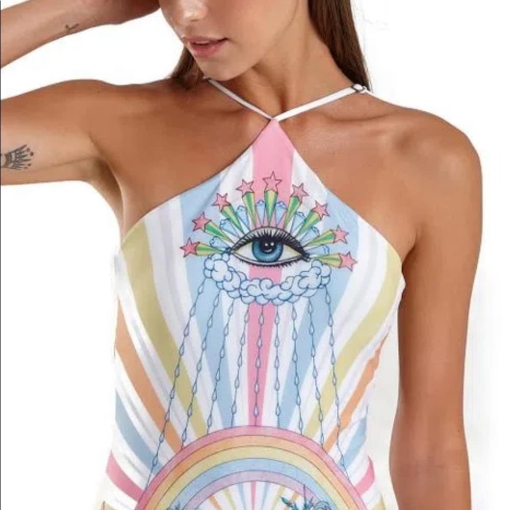 BlueMan Brazilian One Piece swimsuit. Size small, white and bkue
